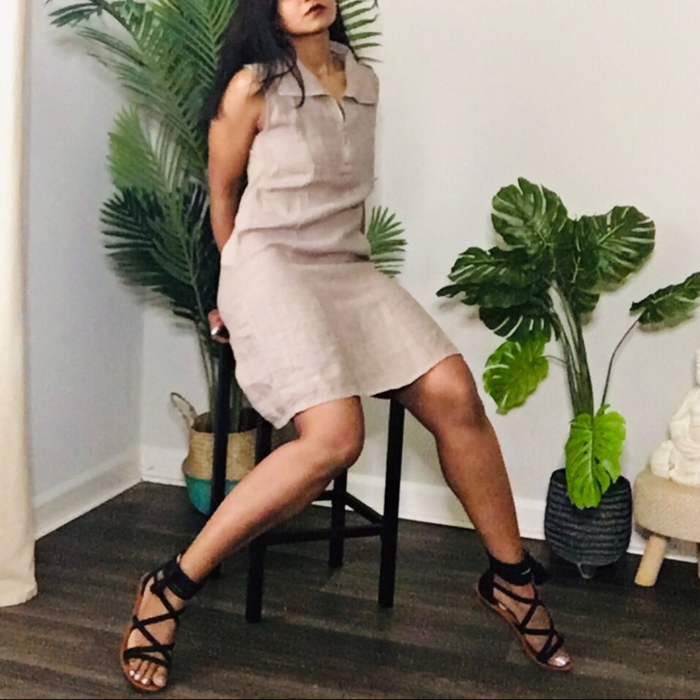 100% linen zip front dress small, medium